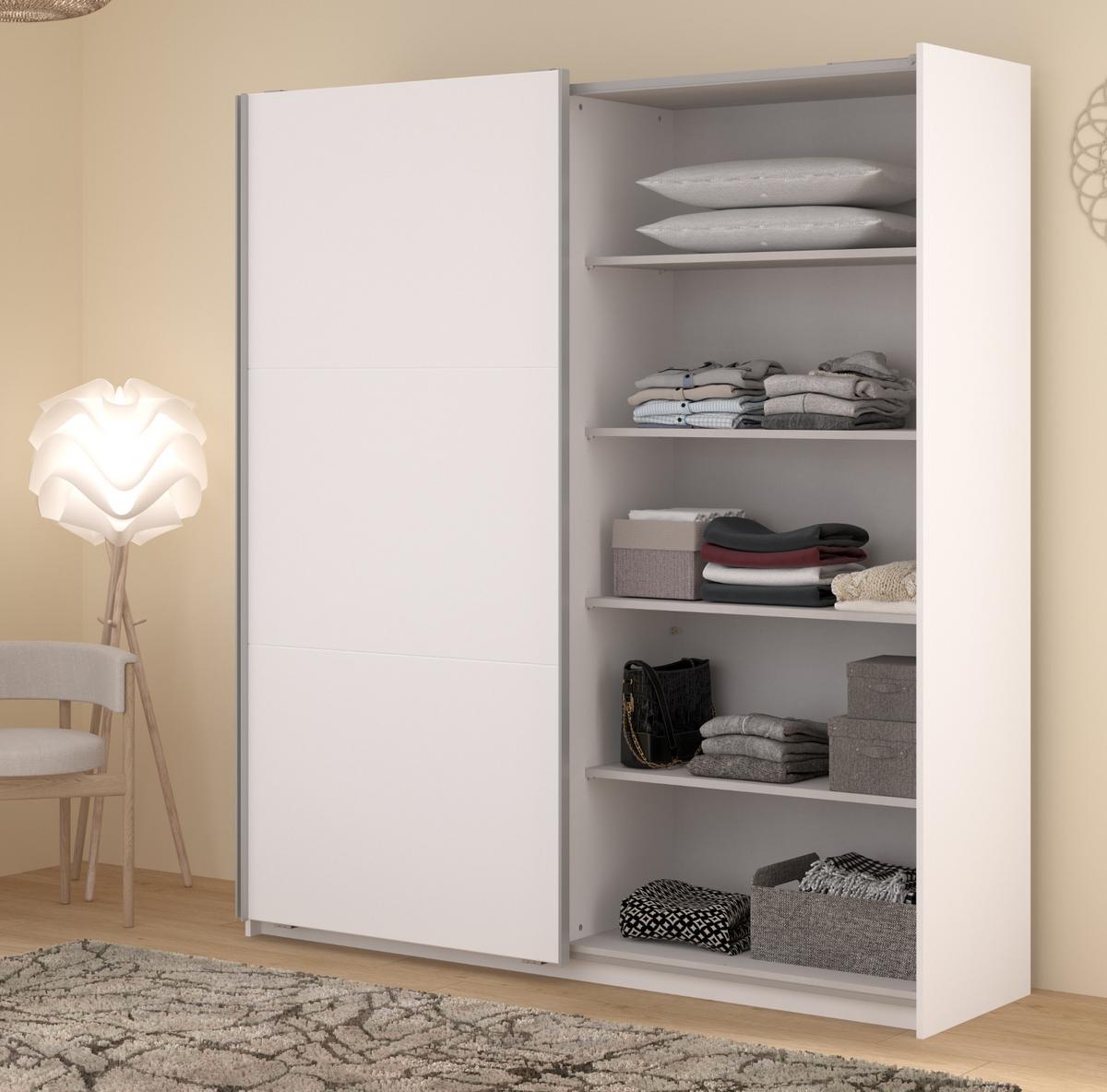 KLEIDERSCHRANK weiß 178 cm, Schwebetürenschrank 2-türig mit Spiegel und Soft-Close - Weiß, Glas/Holzwerkstoff (178/203/59cm) - Parisot Meuble
