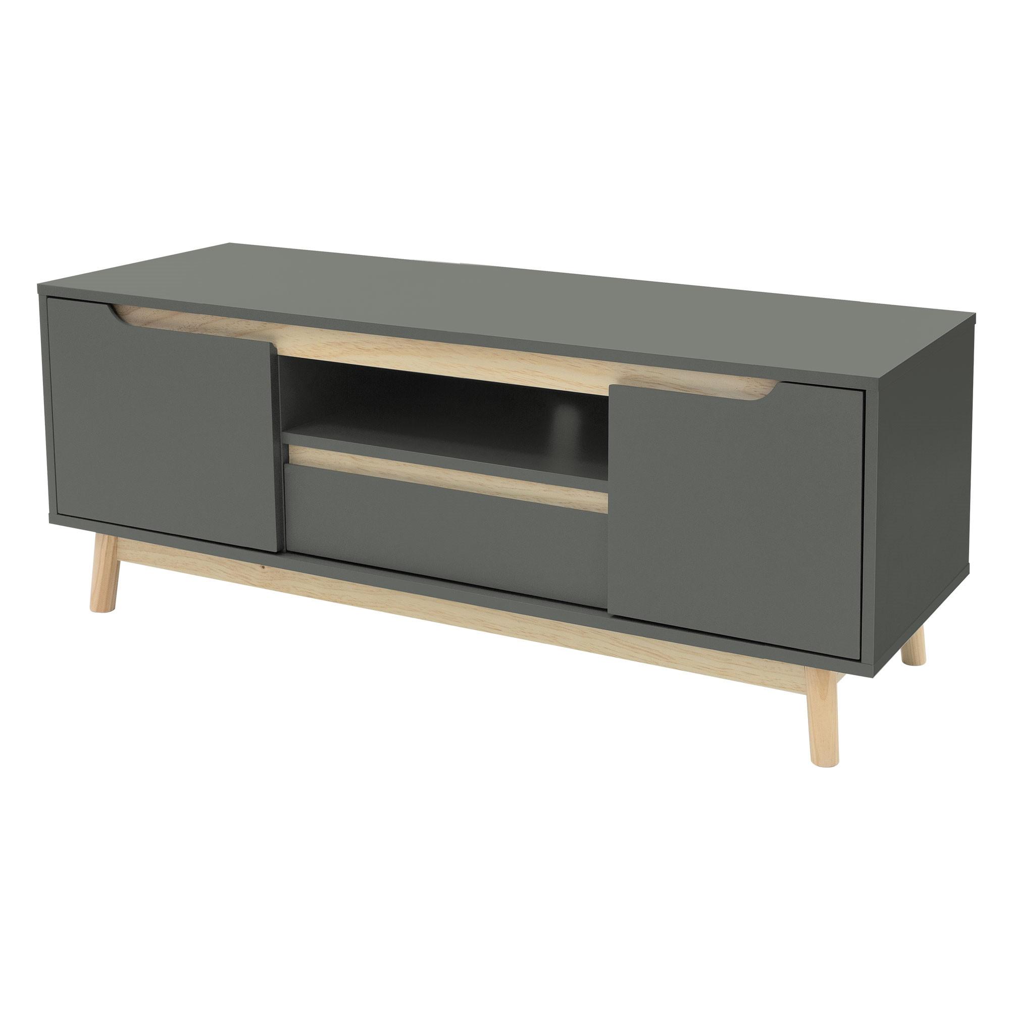 TV-LOWBOARD 120x40x46 cm Grün-Natur mit Kiefernholz-Füße - Naturfarben/Grau, Holz (40/46/120cm) - ML-DESIGN