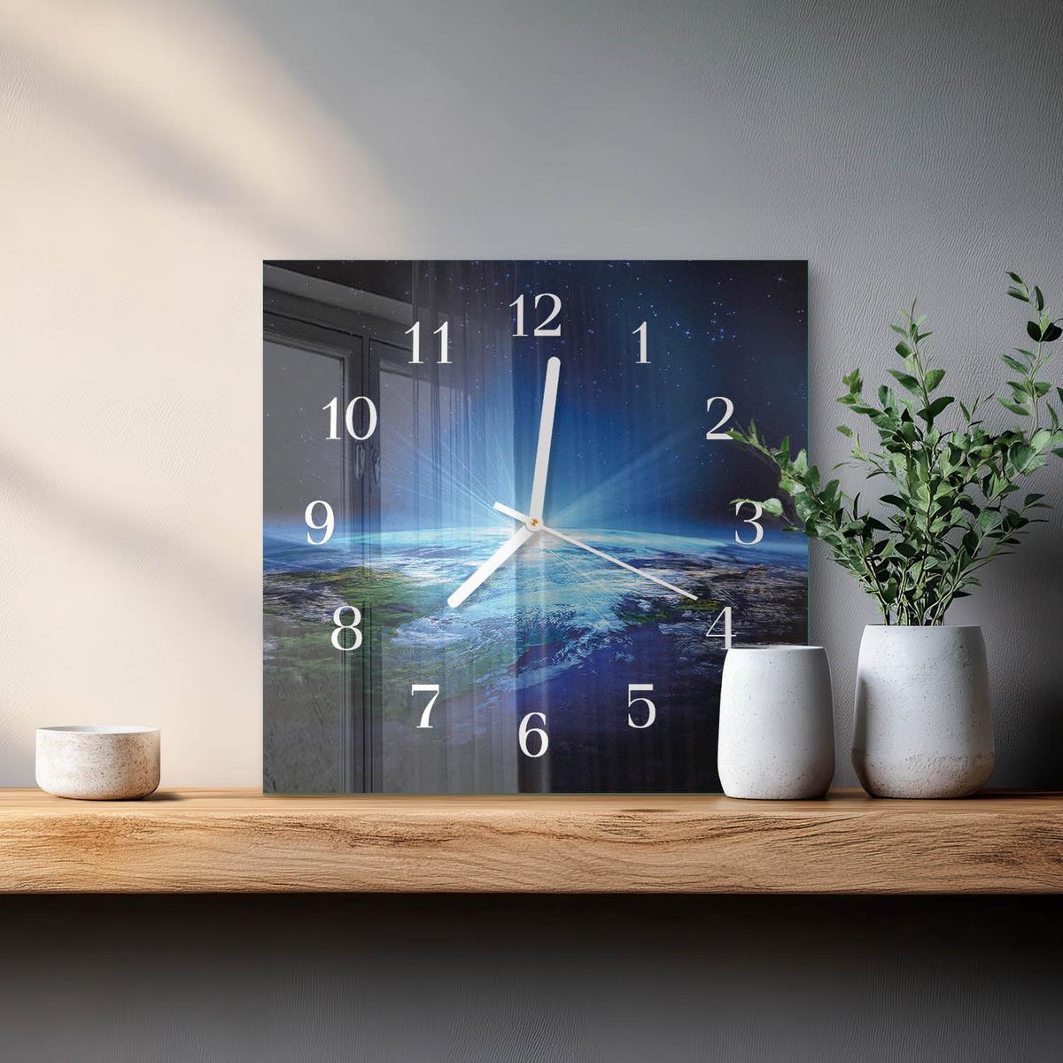 WANDUHR aus Glas 30x30 cm - Das Universum der Erde - Blau, Glas (30/30/0.4cm) - TULUP
