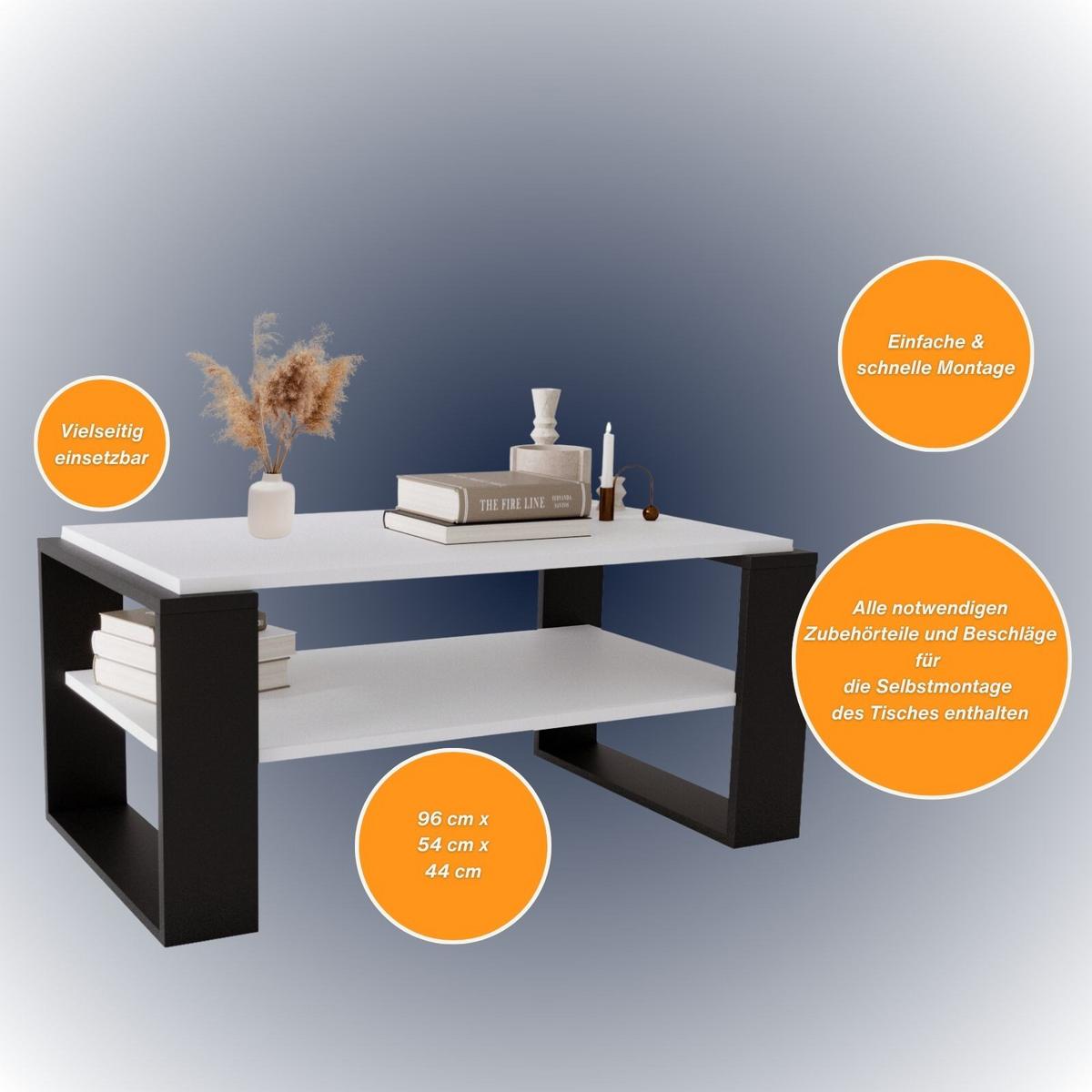 COUCHTISCH Kaja96 96/42/53,8 - Schwarz/Weiß, Holzwerkstoff (54/96/42cm) - RAUMHIRSCH FURNITURE