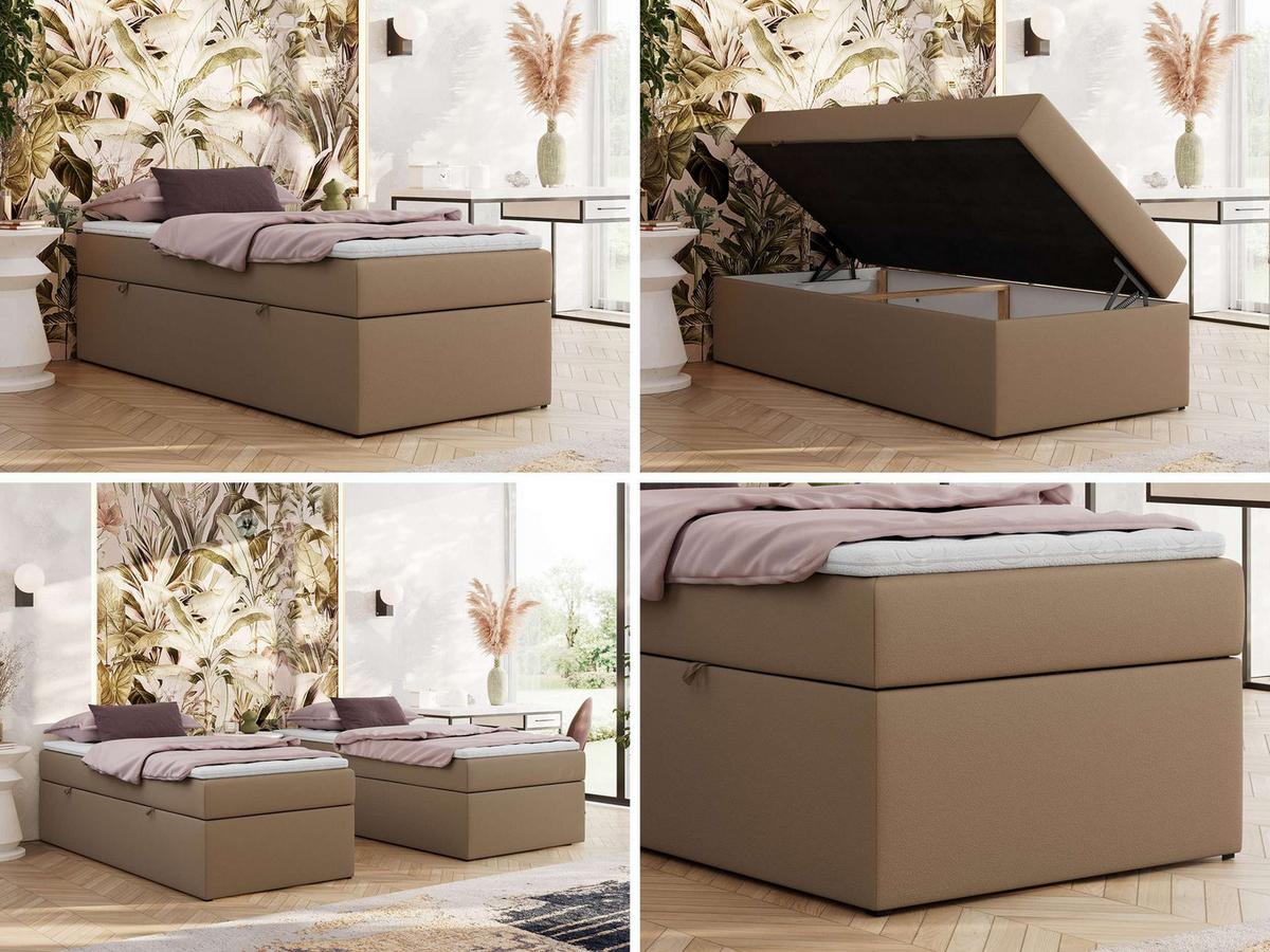 BOXBETT ZERO 90/200 - Braun Plüsch - H4 - Topper Visco - Braun, Textil (90/200cm) - MKS