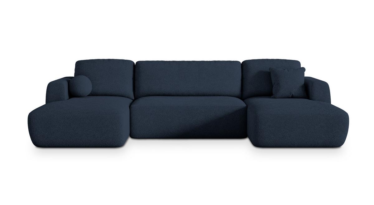 WOHNLANDSCHAFT SENTUM N Blau Boucle-Stoff mit Schlaffunktion - Blau/Schwarz, Holz/Kunststoff (330/90/148cm) - MASSENO