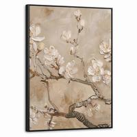 LEINWAND Bilder mit Rahmen - Blumen - Modern - Beige - Weiß - Blüte - 60x80 - Beige, Textil (60/80cm) - MuchoWow