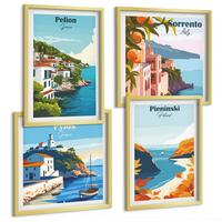 BILDER SET 4er Set - 50x50 cm & 40x60 cm Goldrahmen - Retro-Landschaften im malerischen Stil - Goldfarben, Kunststoff (50/50cm) - TULUP