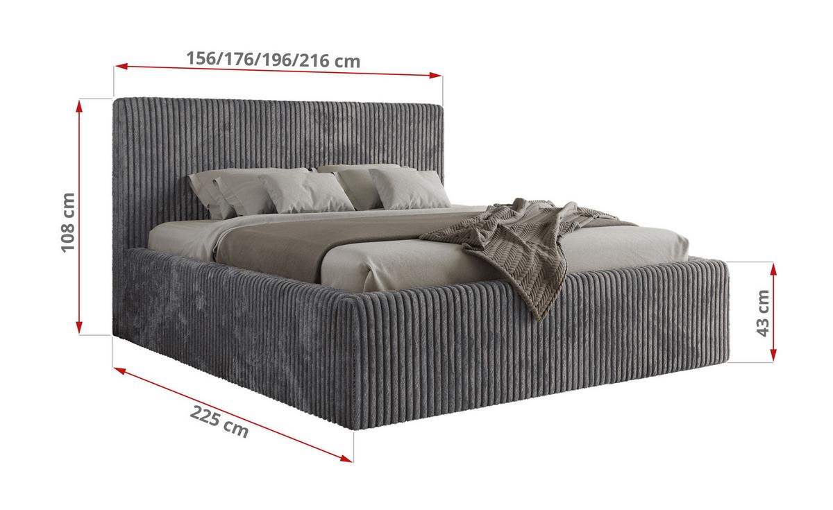 POLSTERBETT TILIANO CLASSIC 140/200 - Grau Cord - Multipocket-Matratze - Grau, Textil (140/200cm) - MKS