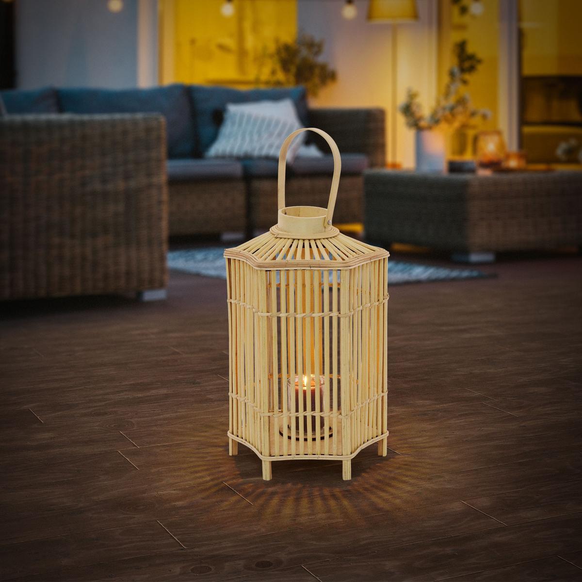 BAMBUS LATERNE H: 45 cm Holzfarbe Boho Stil - Naturfarben, Holz (25/45/25cm)