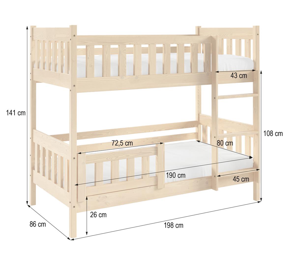 ETAGENBETT LUCIA 80x190 cm Hellgrau - Hellgrau, Holz (80/190cm) - MASSENO