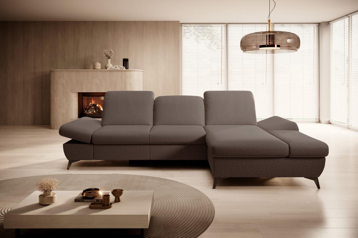 ECKSOFA FELICE R-S Braun Geflochtener Stoff mit Schlaffunktion - Braun, Holz (284/166cm) - MASSENO