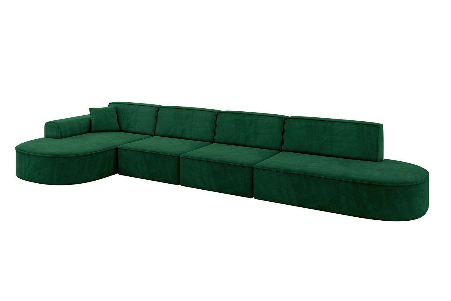 ECKSOFA Ottomane Links MARI-L3 - 413x171x79 cm Dunkelgrün Velours - Dunkelgrün/Schwarz, Holzwerkstoff/Kunststoff (413/171cm) - ALTDECOR