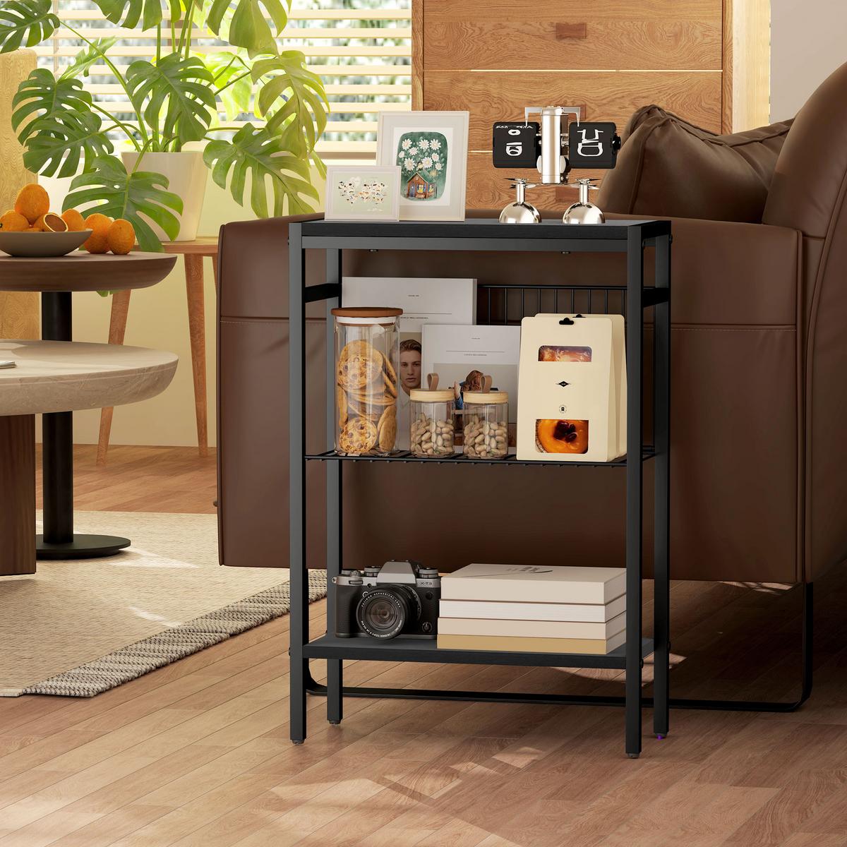 BEISTELLTISCH kleiner Couchtisch mit 2 Ablagen, Stahlrahmen für Wohnzimmer - Schwarz, Karton (43/18/62.5cm) - HOMCOM