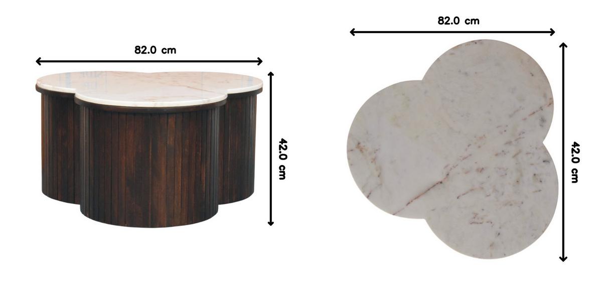 COUCHTISCH mit Samt-Mokka-Finish, Marmor, weiß und dunkelbraun - Dunkelbraun, Holz (82/82/42cm) - Artisan Furniture