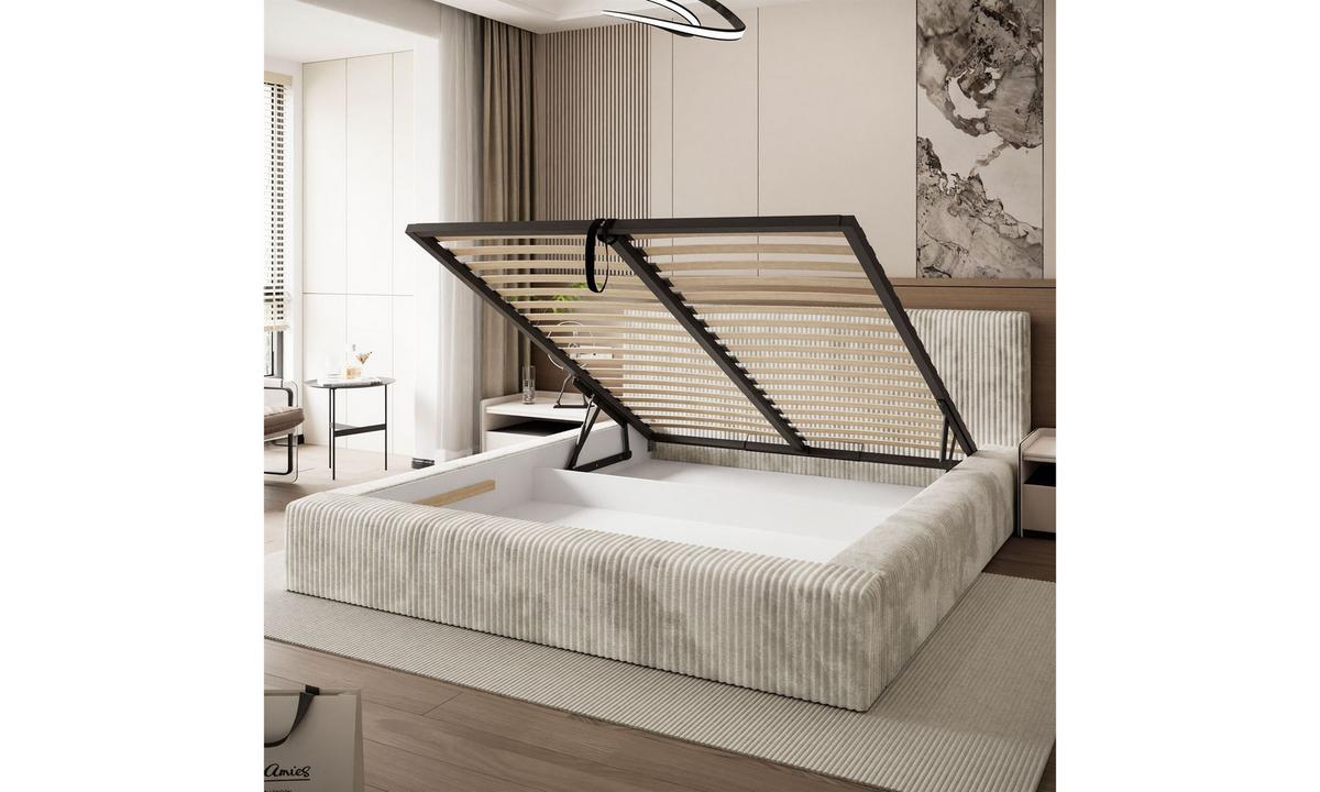 POLSTERBETT TILIA LUX 180x200 cm Tilia 03, 34 Holzlatten, Kopfteil 95 cm - Creme, Textil (180/200cm) - Lookway