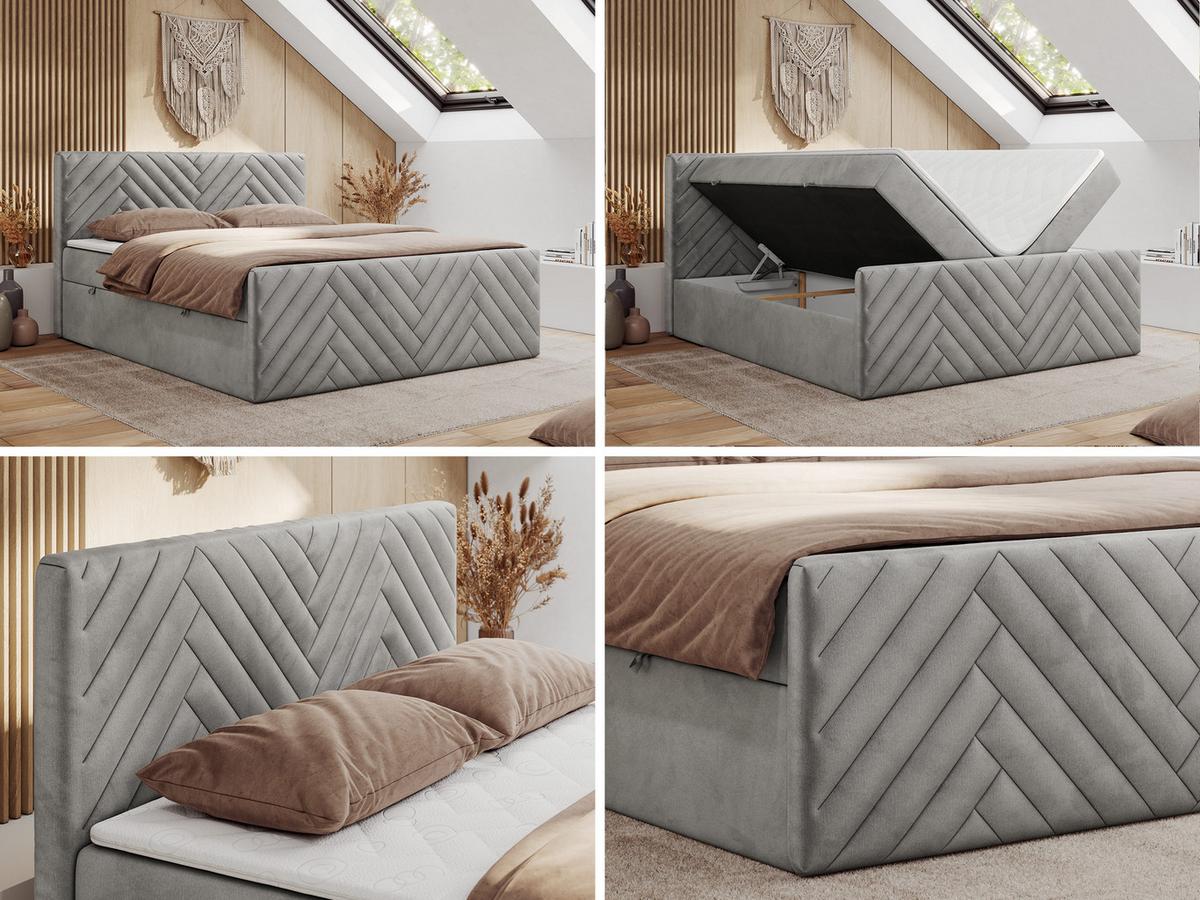 BOXBETT PARIS DUO 120/200 - Hellgrau Velvet - H3 - Hellgrau, Holz/Textil (120/200cm) - MKS