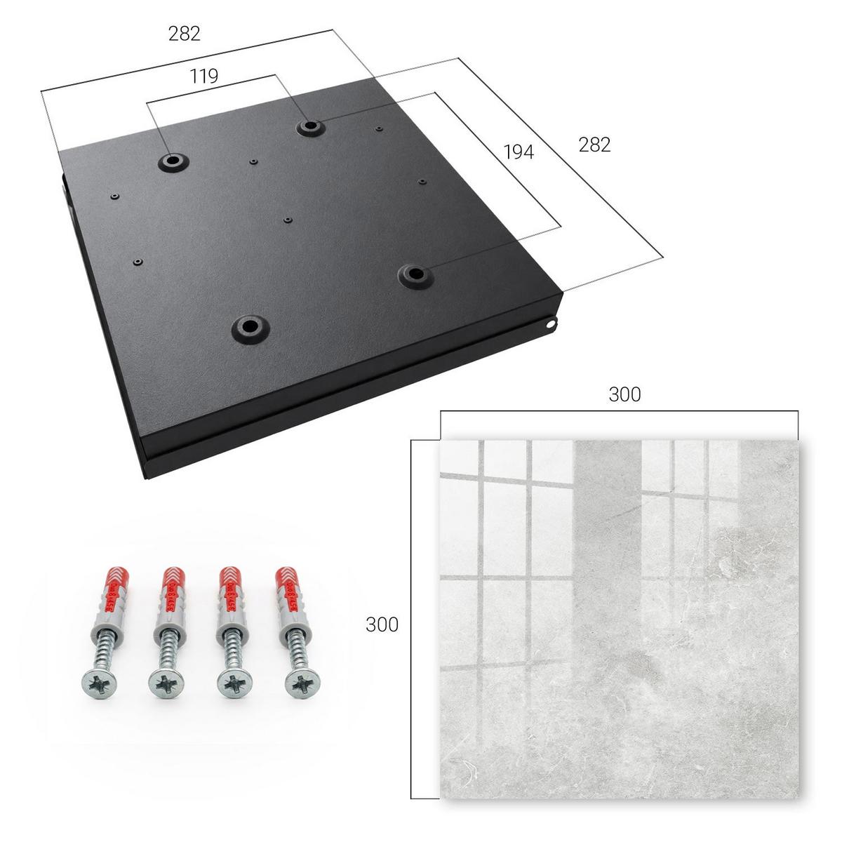 SCHLÜSSELBOX Schwarz 30x30 cm- Türöffnung nach rechts - Grauer Stein - Grau, Metall (30/30/5cm) - TULUP