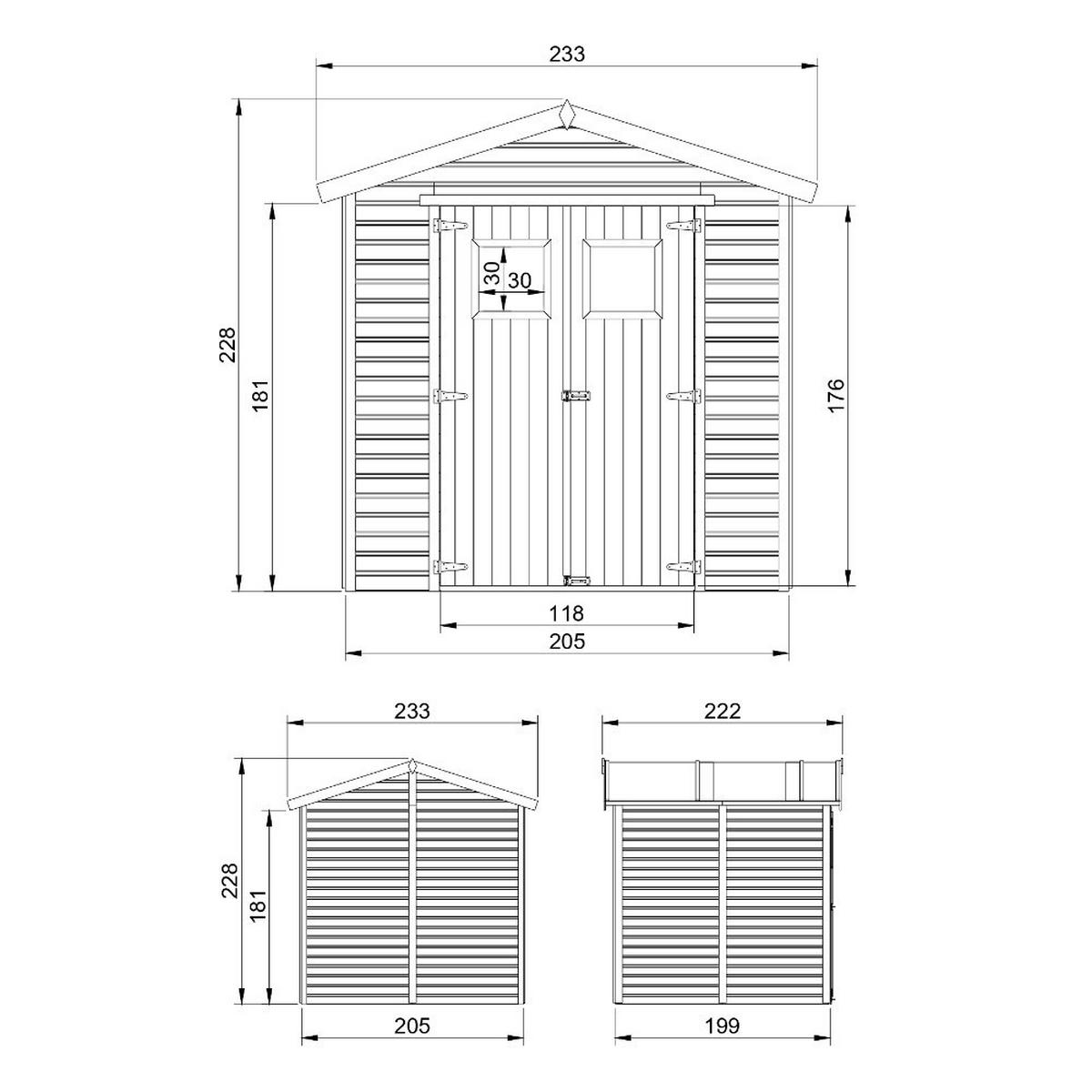 HOLZ GARTENSCHUPPEN - H228x222x233 cm/4,2 m² - M351 - Beige, Holz (233/228/199cm) - Timbela
