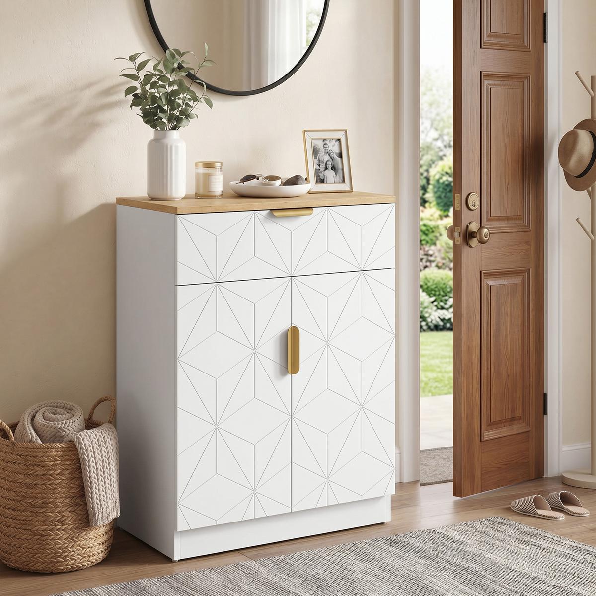 SIDEBOARD MDF Weiß - Goldfarben/Weiß, Holzwerkstoff/Kunststoff (32/82/60cm) - HOMCOM