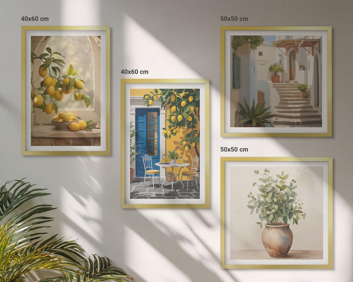 BILDER SET 4er Set - 50x50 cm & 40x60 cm Goldrahmen - Architektur der Zitronenstadt - Goldfarben, Kunststoff (50/50cm) - TULUP