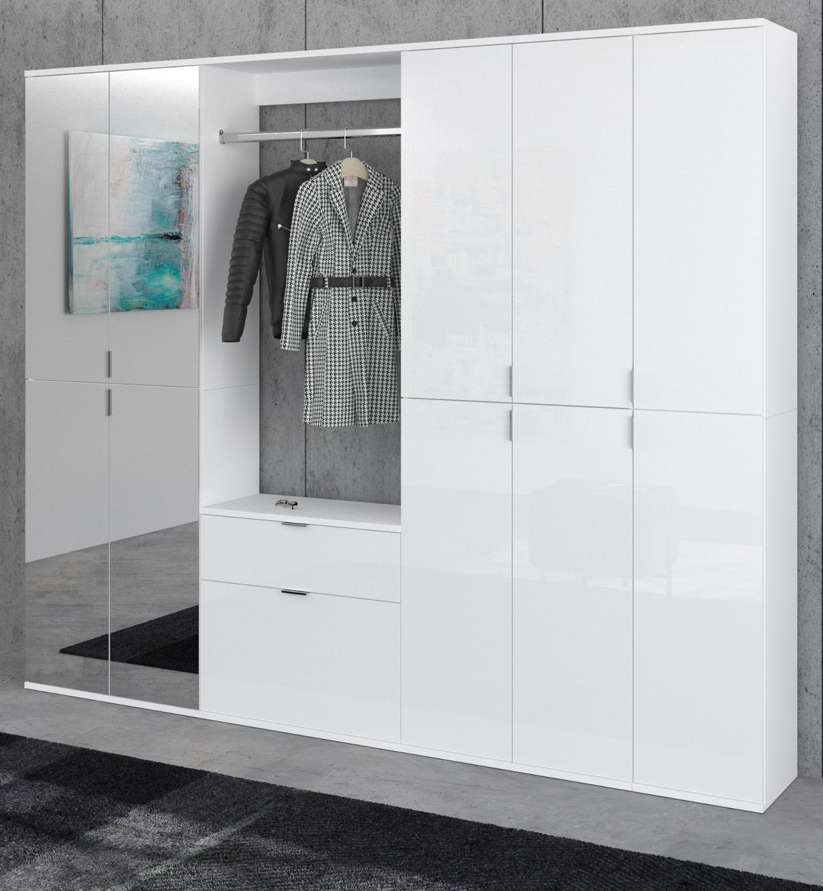 SCHUHSCHRANK weiß Hochglanz 122 cm, Garderobe mit 18 Fächern, Garderobenmöbel - Weiß Hochglanz/Silberfarben, Holzwerkstoff/Kunststoff (122/193/34cm) - Inn.Furn