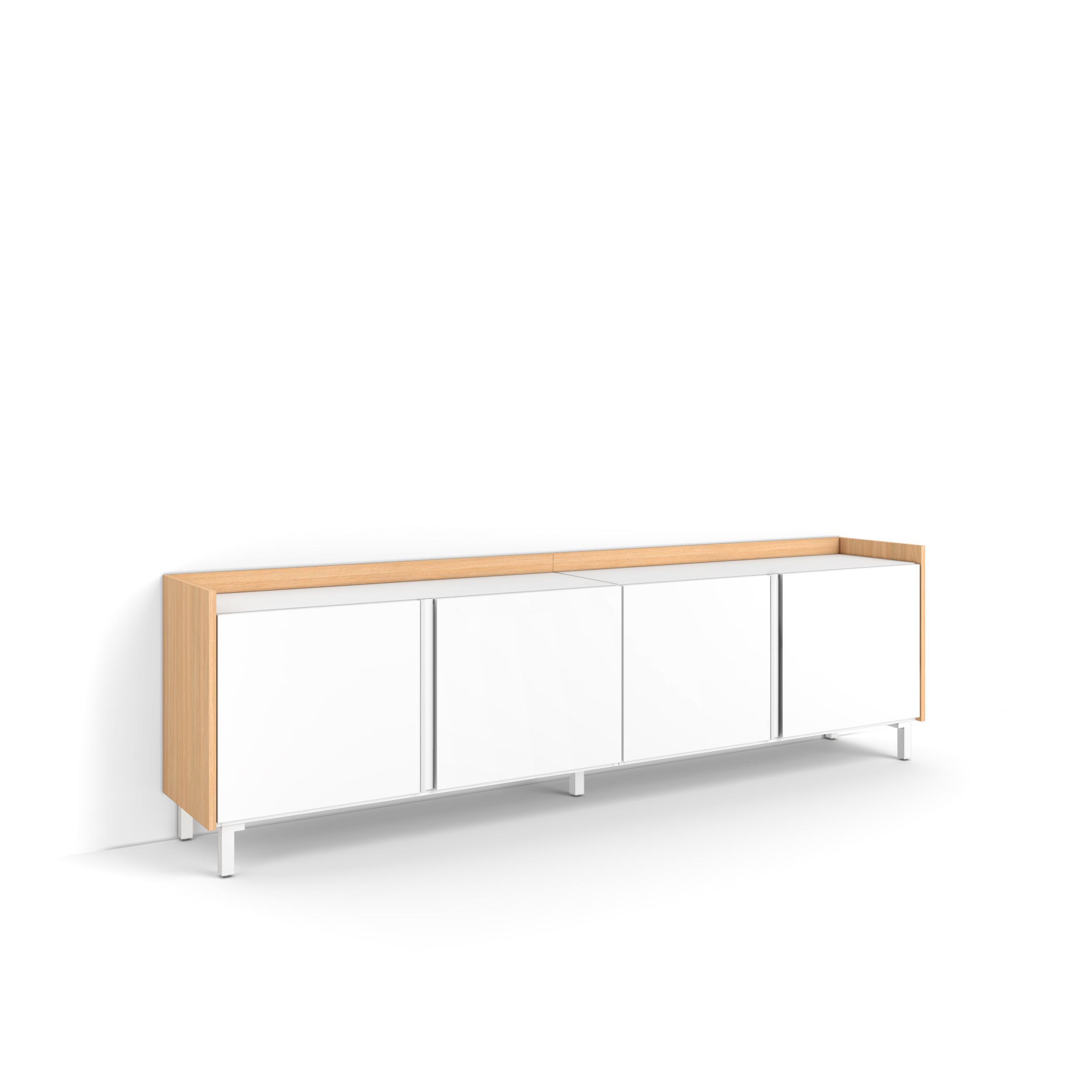 LOWBOARD, Weiß und Eiche, 207/35/61cm, mit Beinen - Weiß, Holzwerkstoff (207/61/35cm) - Skraut Home