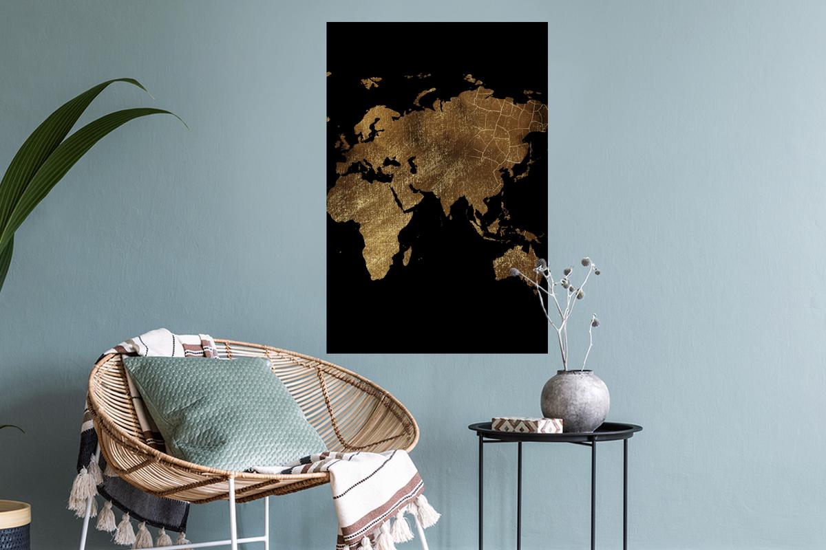 WANDTATTOO Weltkarte - Gold - Luxus - Erde - Schwarz Wandbild 40x60 cm - Goldfarben, Kunststoff (40/60/0.1cm) - MuchoWow