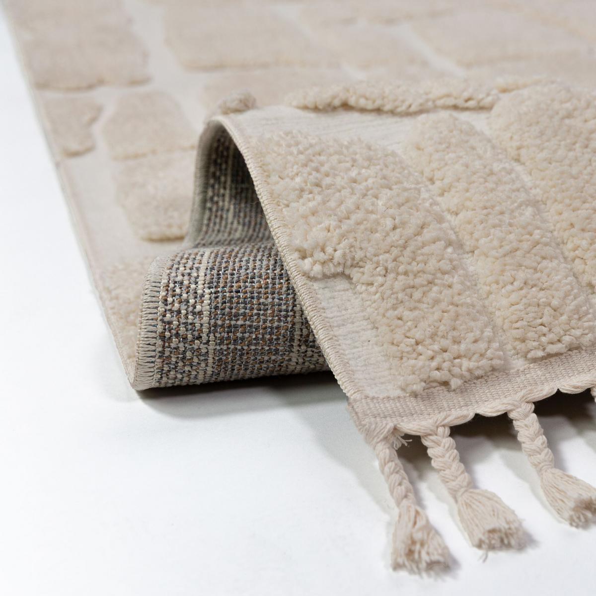 HOCHFLORTEPPICH mit Fransen MARA, geometrisch, Creme, 160 x 230 cm - Beige, Textil (230/160cm) - KADIMA DESIGN