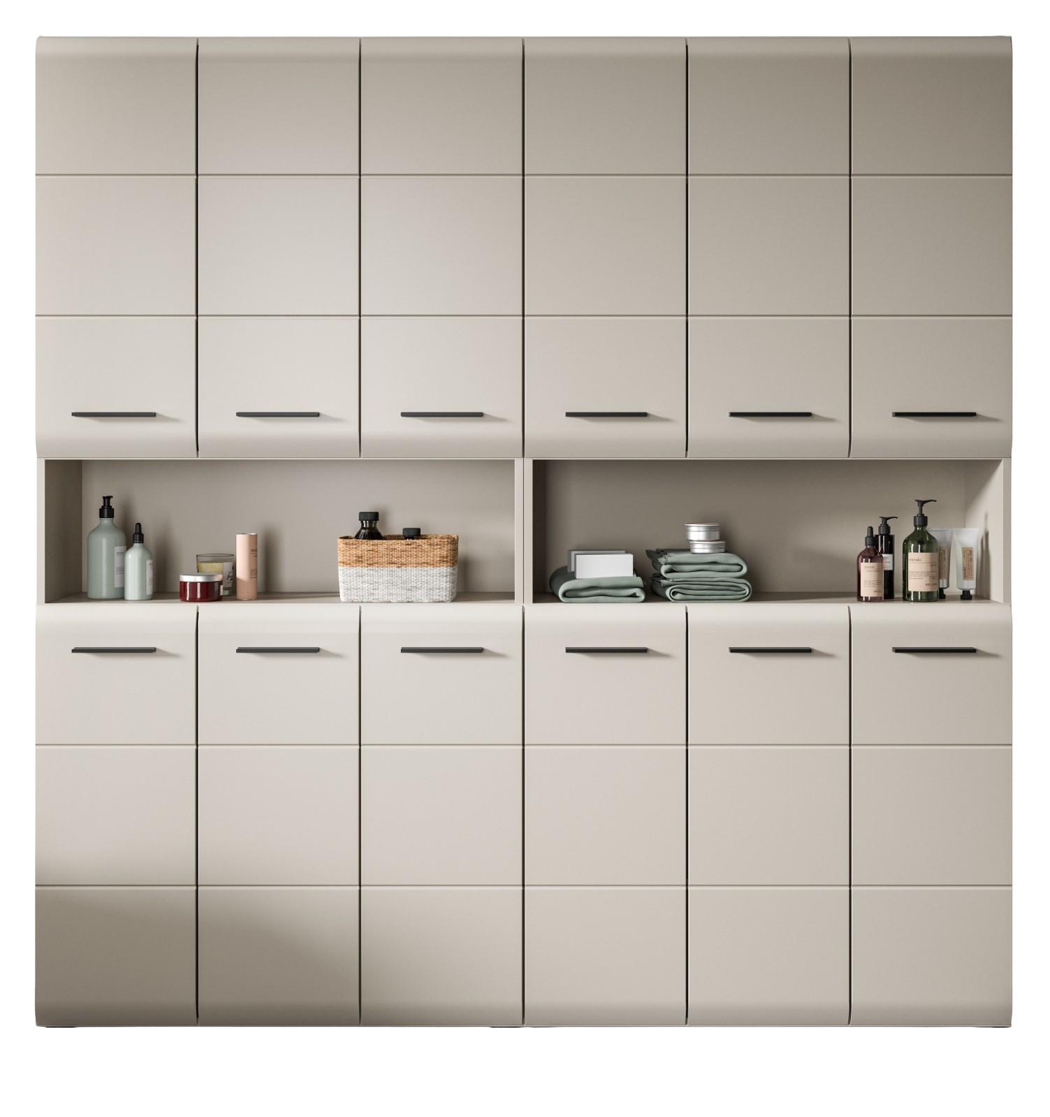 HOCHSCHRANK Kaschmir 180 x 185 cm, Badezimmer Schrank XXXL mit 26 Fächern - Kaschmir/Schwarz, Holzwerkstoff/Kunststoff (180/185/30cm) - Inn.Furn