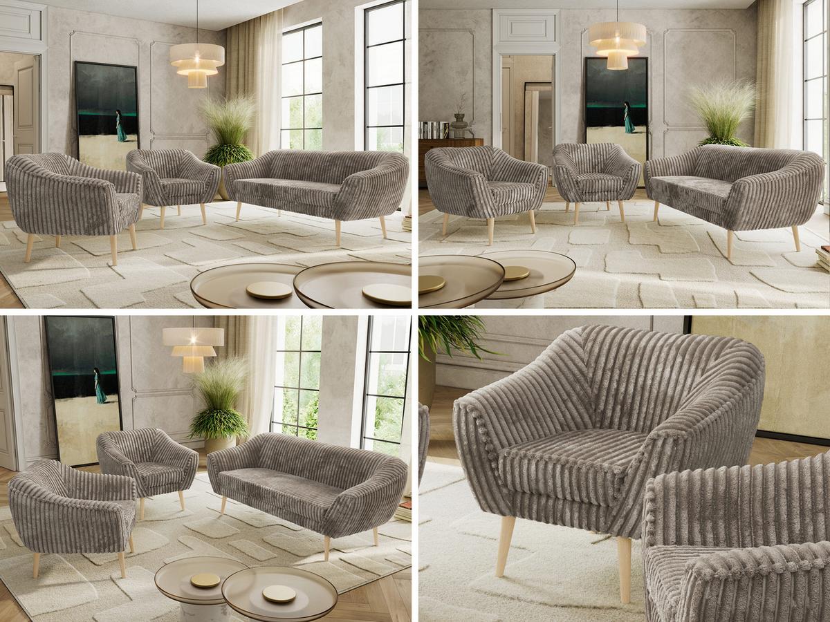 SITZGARNITUR PIRS 3+1+1 - Hellbraun Cord - Holzbeine - Hellbraun/Buchefarben, Holzwerkstoff/Textil (180/75/74cm) - MKS