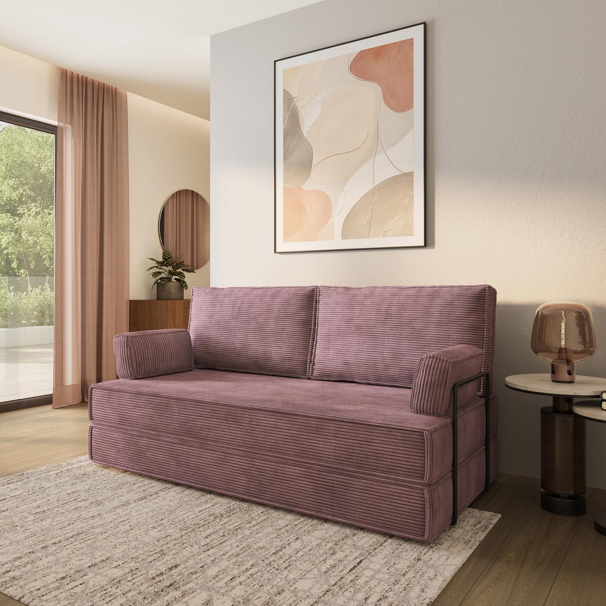 BETTSOFA SILAR aus Schaumstoff Kordstoff Lila Schlaffunktion - Lila, Textil (170/86/80cm) - MASSENO