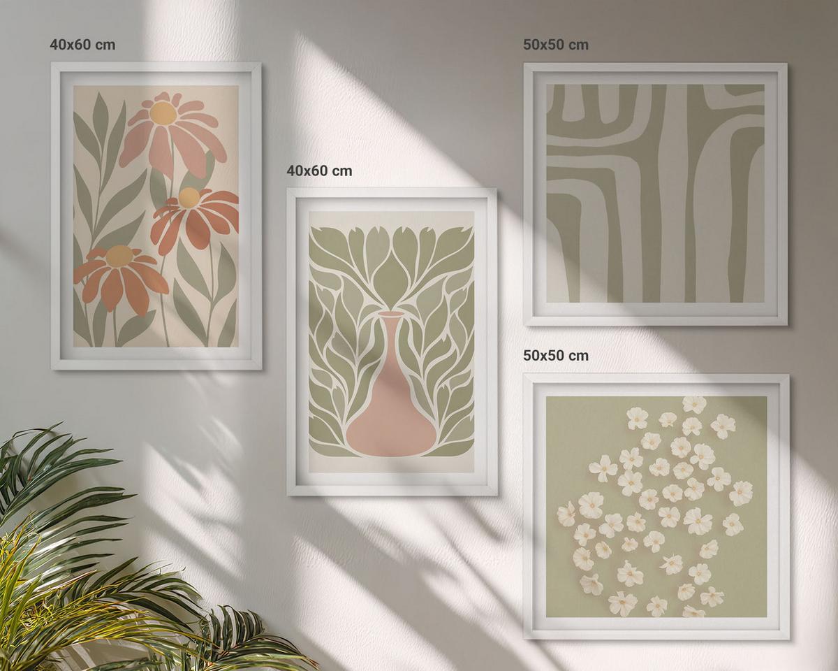 BILDER SET 4er Set - 50x50 cm & 40x60 cm Weißer Rahmen - Floraler minimalistischer Boho-Stil - Weiß, Kunststoff (50/50cm) - TULUP