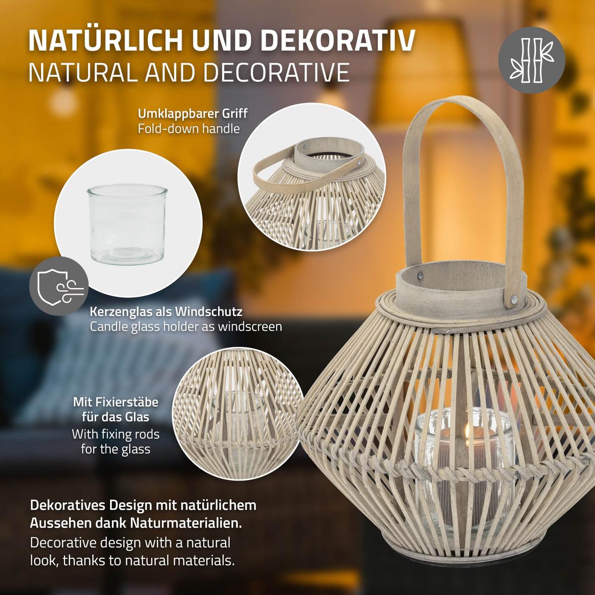 BAMBUS LATERNE H: 42 cm Holzfarbe Boho Stil - Naturfarben, Holz (31/42/31cm) - ECD-Germany