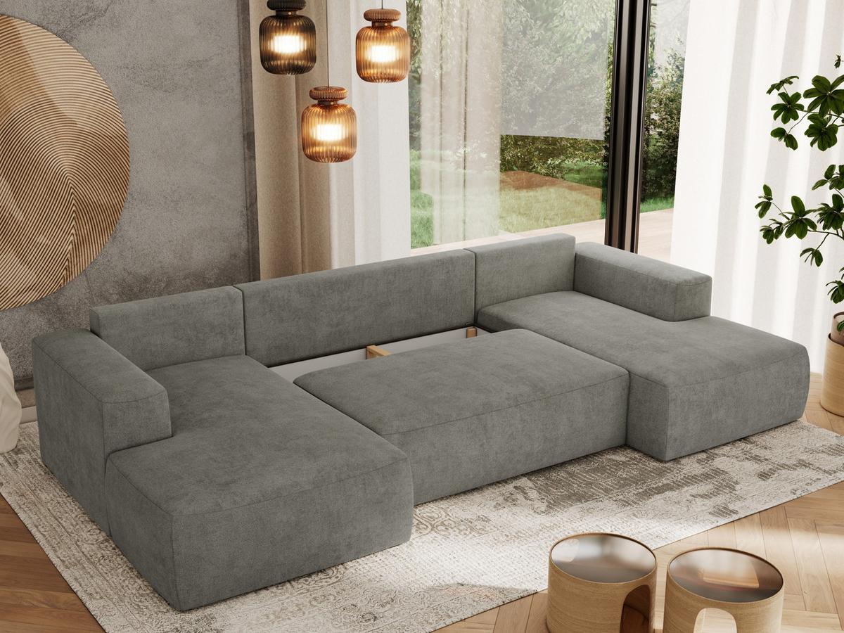 WOHNLANDSCHAFT TRENTINO U Grau Struktur - Schwarz/Grau, Kunststoff/Textil (334/91/163cm) - MKS
