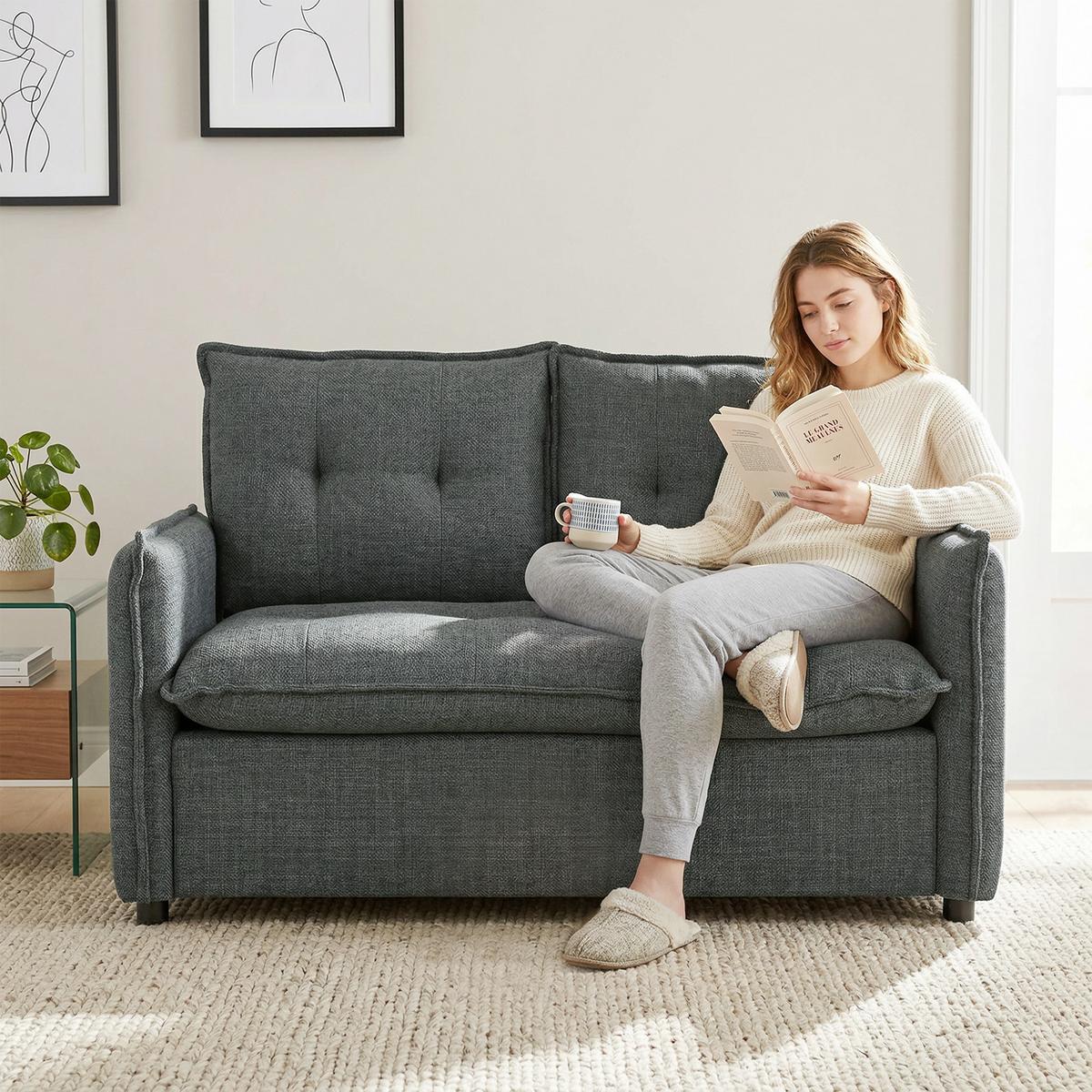 SOFA Rhyxan 131/75/85cm - Dunkelgrau, Textil (75/85/131cm) - ZMH