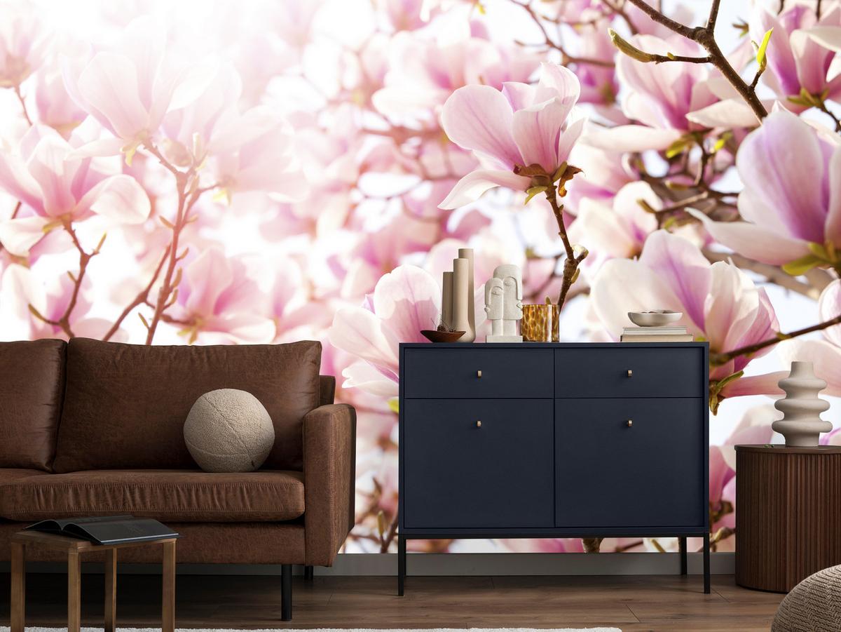 FOTOTAPETE für Schlafzimmer Rosa Magnolienblüten Floral Delikat 450x315 - Violett/Rosa, Papier (450/315cm) - Muralo