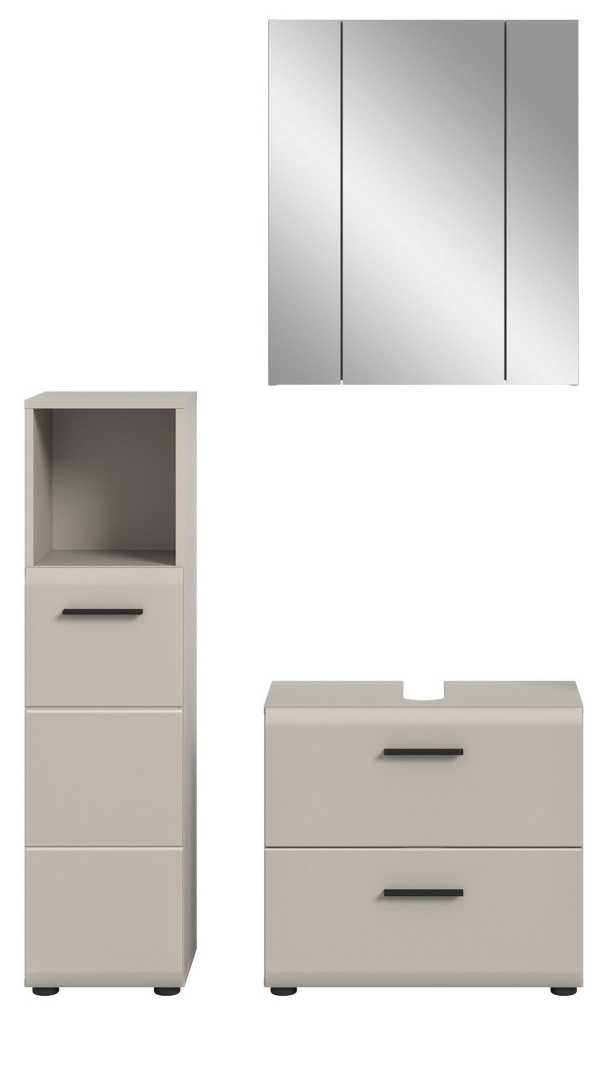 BADMÖBEL-SET Kaschmir 3-teilig 105 cm, Badkombination in modernem Design - Kaschmir/Schwarz, Glas/Holzwerkstoff (105/185/30cm) - Inn.Furn