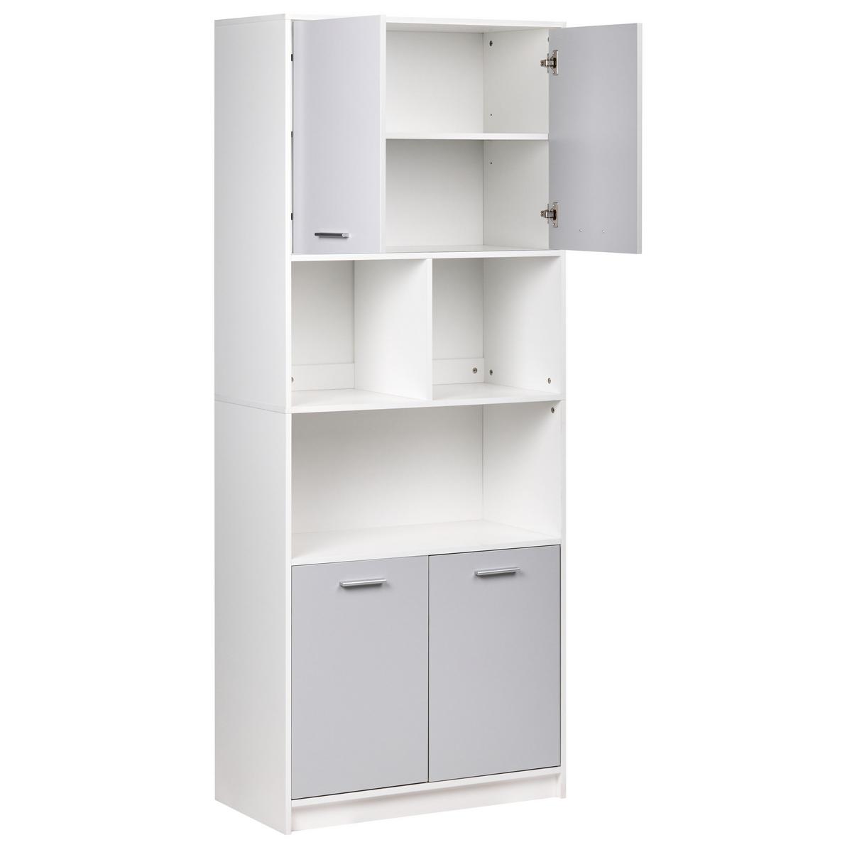 BÜCHERREGAL mit 4 Türen Grau/Weiß Zehna - Weiß/Grau, Holzwerkstoff (80/197/40cm) - Beliani