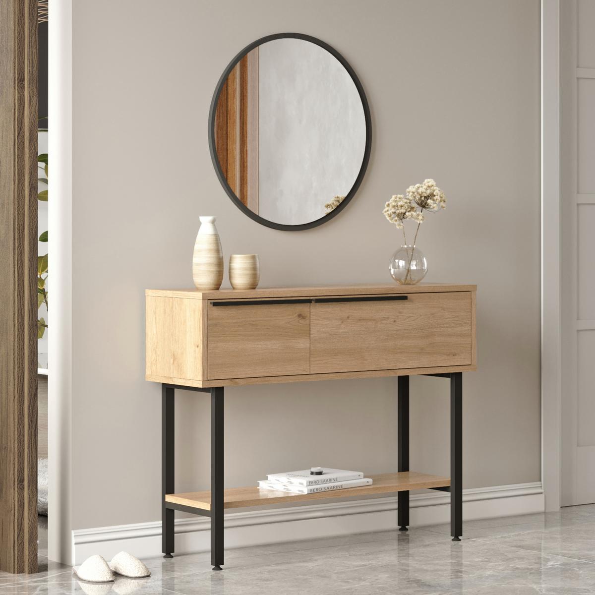 KONSOLENTISCH Vesanto - Eichefarben/Schwarz, Holzwerkstoff/Metall (100/29.5/76cm) - [en.casa]
