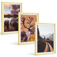 BILDER SET 3er Set - 40x60 cm Goldrahmen - Berglandschaften mit Rentieren - Goldfarben, Kunststoff (40/60cm) - TULUP