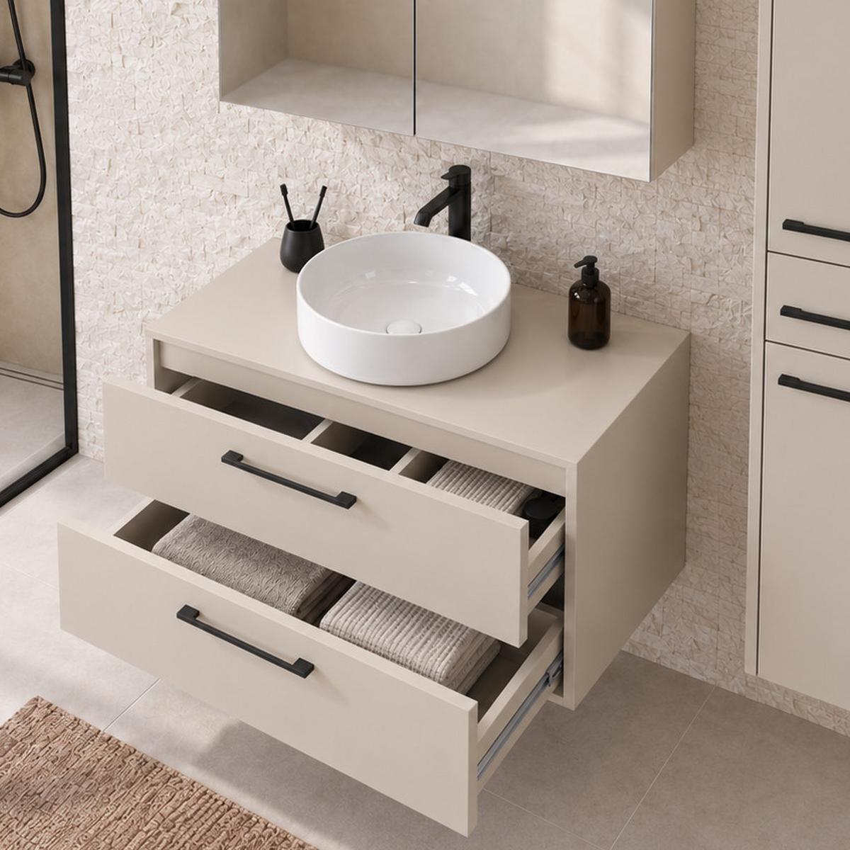 BADMÖBEL-SET Florence 3 Teile Cashmere - 80 x 46 x 46 cm - Kaschmir, Holz (80/46/46cm) - Badplaats