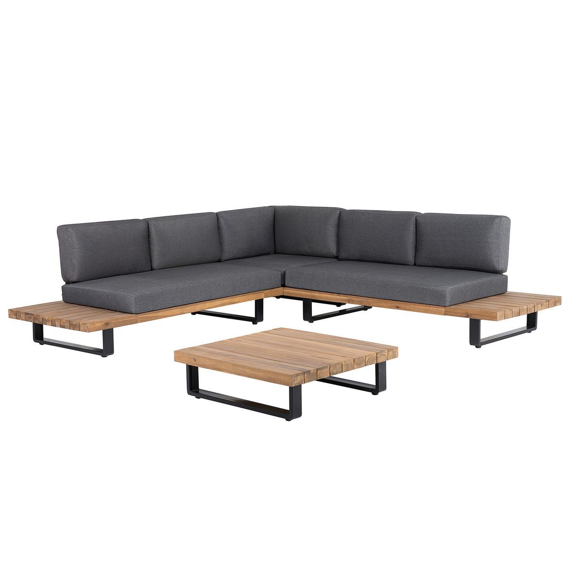 LOUNGE SET 5-Sitzer hellbraun Auflagen grau Mykonos - Hellbraun/Grau, Holz - Beliani