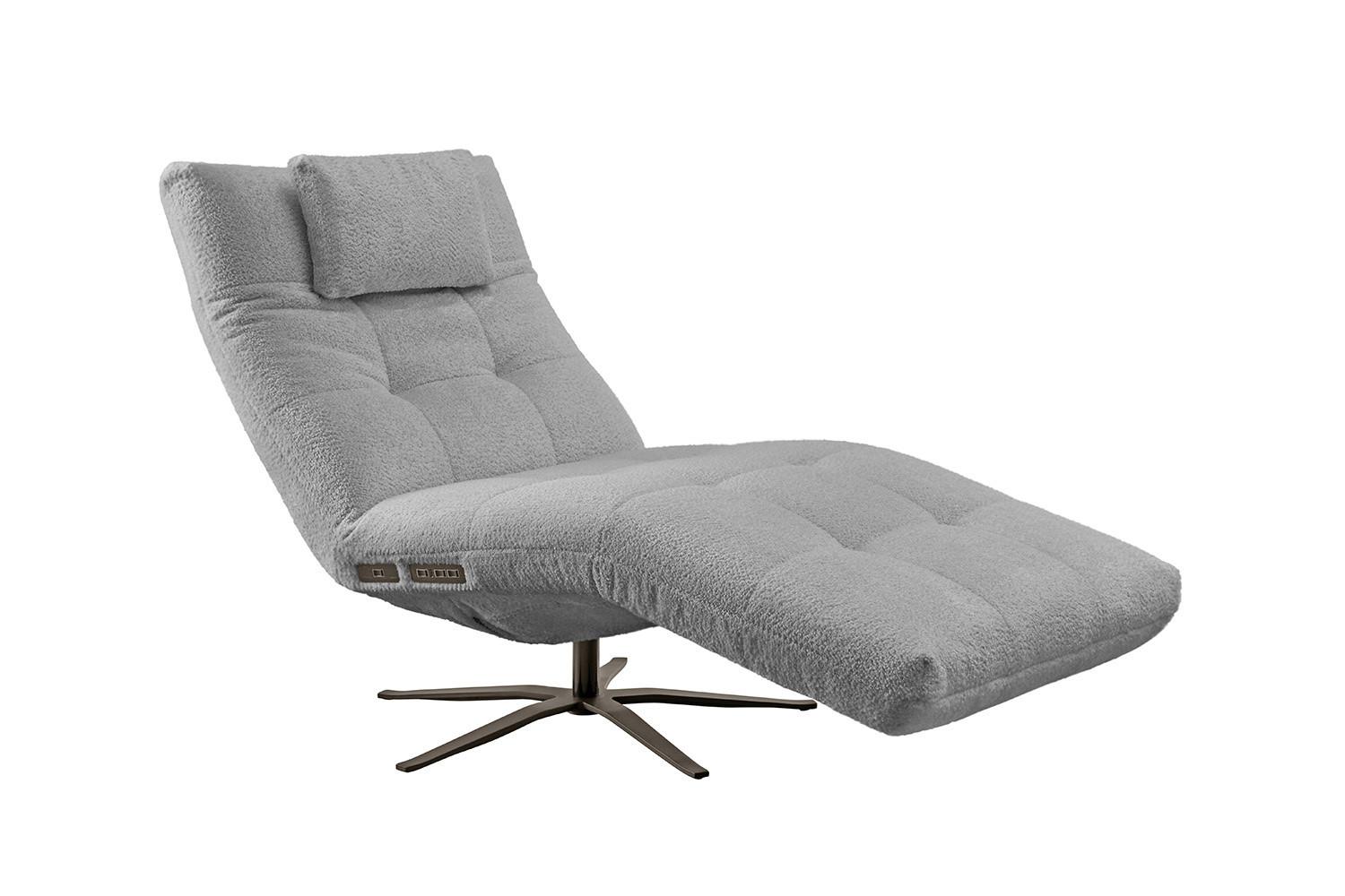 RELAXLIEGE LETICIA Grau Flachgewebe Relaxfunktion, Drehbar (360°) - Schwarz/Grau, Textil/Metall (82/115/156cm) - KAWOLA