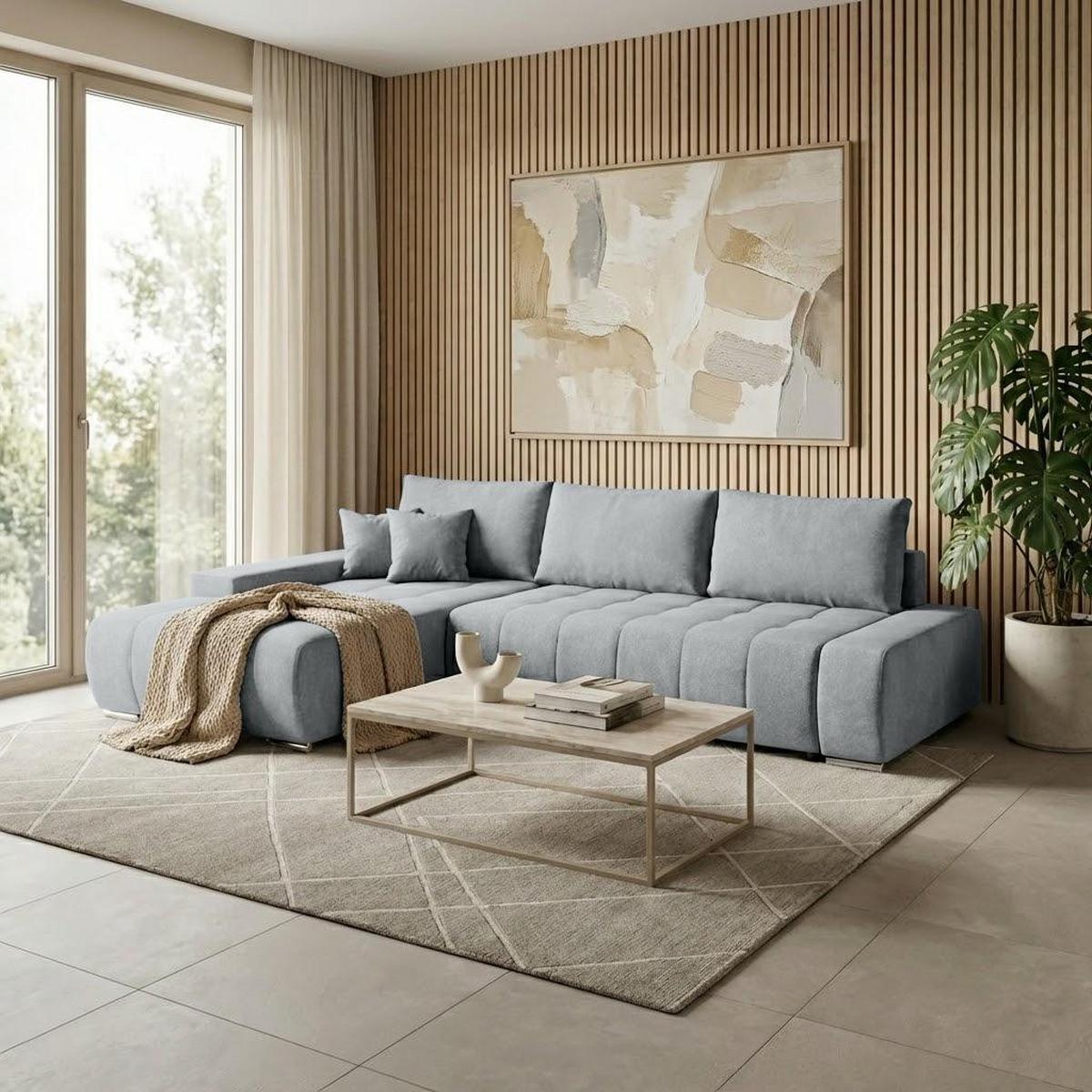 ECKSCHLAFSOFA Draco mit Schlaffunktion, links, Hellgrau - Silberfarben/Hellgrau, Textil/Metall (267/186cm) - Beautysofa