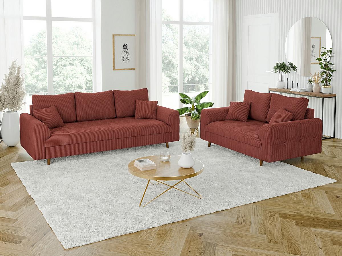 3-SITZER-SOFA Alma Terrakotta Cord - Terracotta/Braun, Holz/Textil (210/81/93cm) - S-Style Möbel