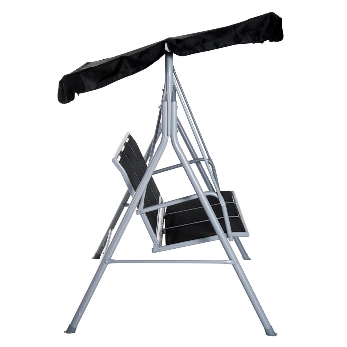 HOLLYWOODSCHAUKEL, mit Dach, Metall, Schwarz+Silber, 171 x 108 x 154 cm - Schwarz, Metall (108/154/171cm) - Outsunny