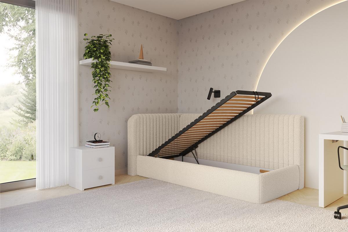 EINZELLBETT Jugendbett mit Bettkasten, Rechts - AURY 100x200 Dunkelbeige - Taupe, Holzwerkstoff/Textil (100/200cm) - ALTDECOR