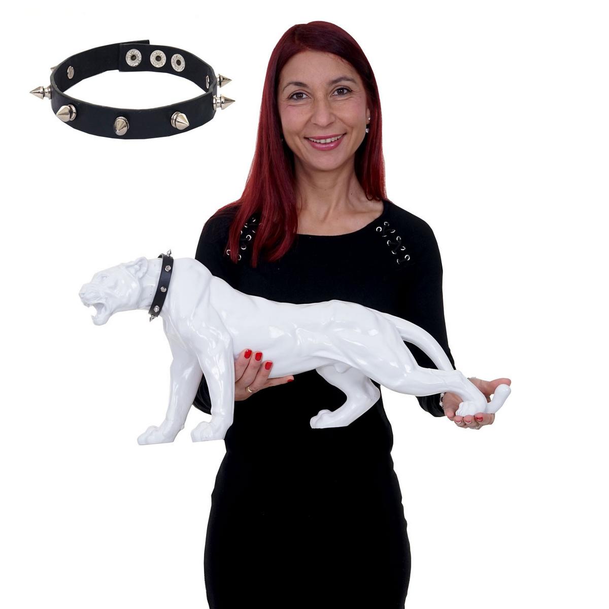 DEKO FIGUR PANTHER MIT HALSBAND Hochganz Reinweiß - Weiß Hochglanz, Stein (18/28/59cm) - MCW
