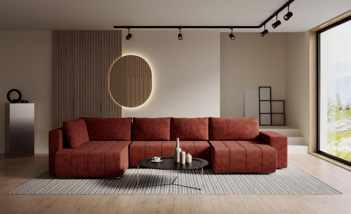 WOHNLANDSCHAFT Armanda - Rotbraun, Holzwerkstoff/Textil (392/83/185cm) - Fun Möbel
