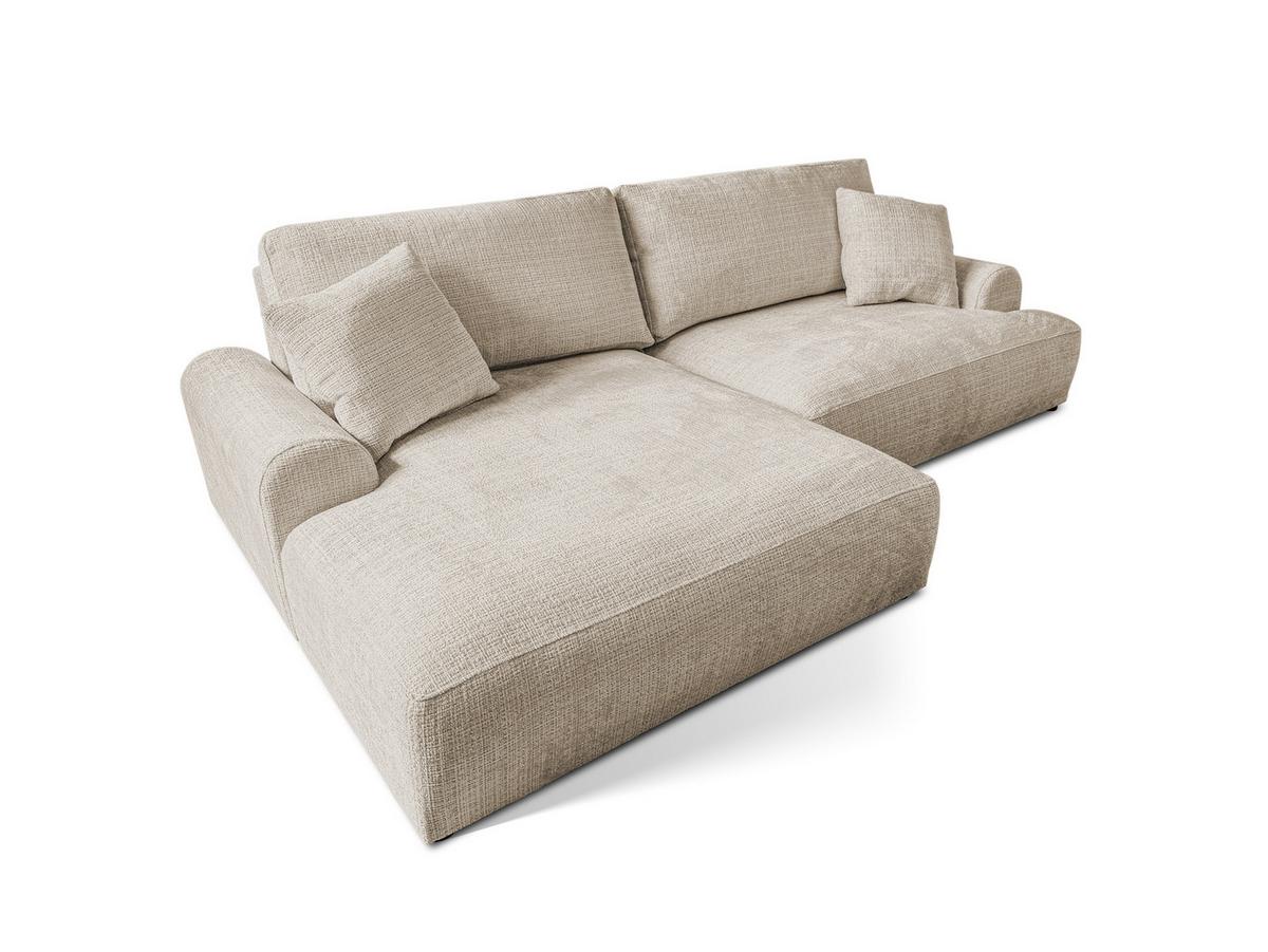 ECKSOFA Melvano mit Schlaffunktion und Bettkasten im Japandi-Stil aus weichem Dunkelbeige Chenille-Stoff - Beige/Schwarz, Holz/Kunststoff (145/240cm) - S-Style