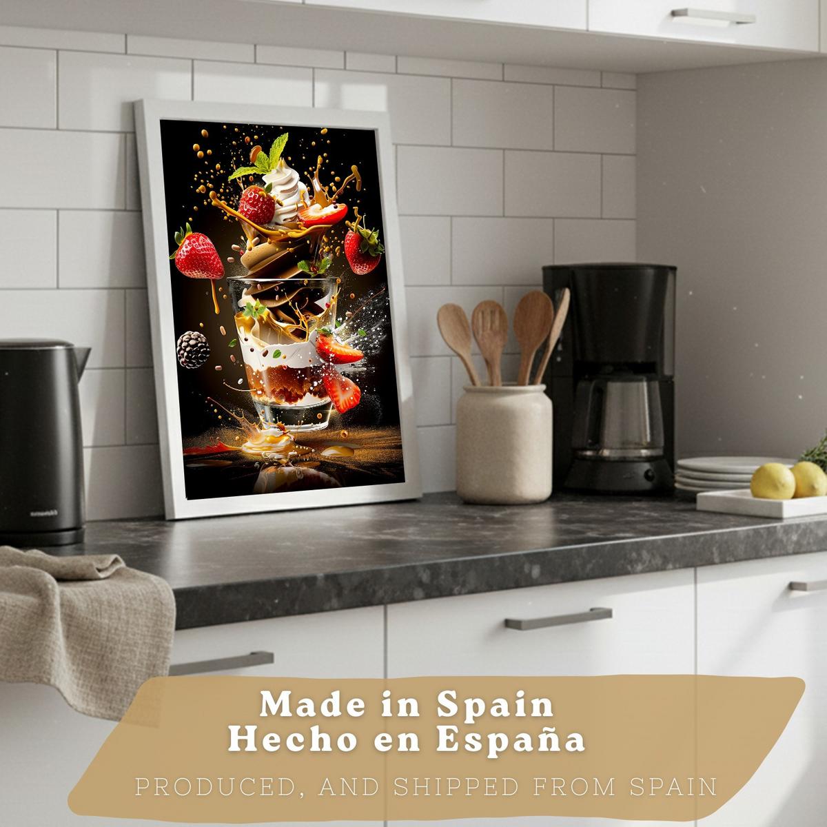 POSTER 2er Set Küchen-Wandbilder Erdbeer-Dessert und Salat Splash Fotografie Schwarzer Hintergrund Deko Rahmenlos A4 - Weiß, Papier (29.7/1/21cm) - Nacnic
