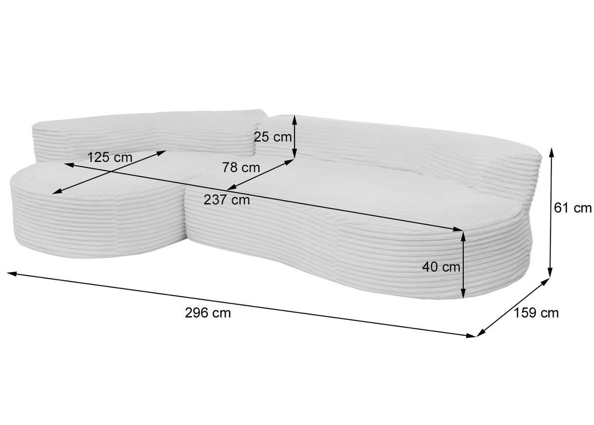 SOFA-GARNITUR Hellgrau - Hellgrau, Textil (296/61/159cm) - MCW