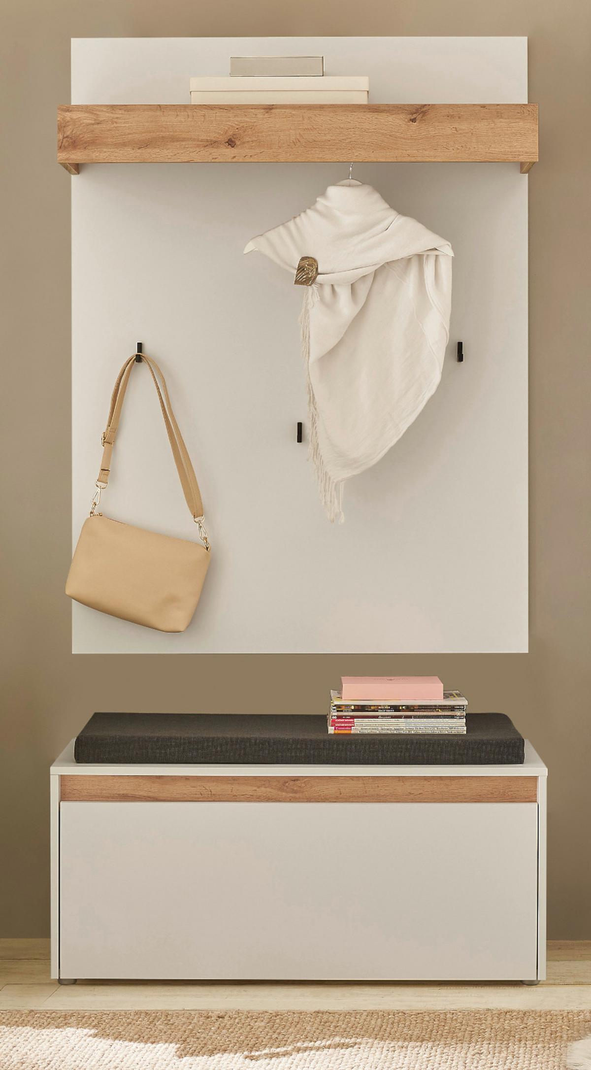 GARDEROBEN-SET 3-teilig weiß, Eiche Wotan 100 cm, Flur Garderobe inklusive Sitzkissen - Eiche Wotan/Silberfarben, Holzwerkstoff/Kunststoff (100/200/40cm) - Furn.Design